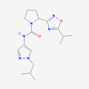 molecular formula C17H26N6O2 B7137245 N-[1-(2-methylpropyl)pyrazol-4-yl]-2-(5-propan-2-yl-1,2,4-oxadiazol-3-yl)pyrrolidine-1-carboxamide 