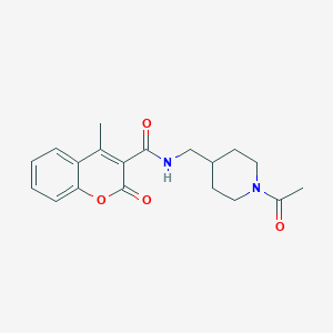 molecular formula C19H22N2O4 B7137290 N-[(1-acetylpiperidin-4-yl)methyl]-4-methyl-2-oxochromene-3-carboxamide 