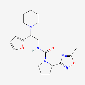 molecular formula C19H27N5O3 B7137304 N-[2-(furan-2-yl)-2-piperidin-1-ylethyl]-2-(5-methyl-1,2,4-oxadiazol-3-yl)pyrrolidine-1-carboxamide 