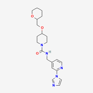 molecular formula C21H29N5O3 B7137348 N-[(2-imidazol-1-ylpyridin-4-yl)methyl]-4-(oxan-2-ylmethoxy)piperidine-1-carboxamide 