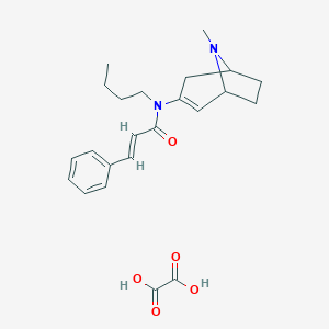 molecular formula C23H30N2O5 B071374 2-Propenamide, N-butyl-N-(8-methyl-8-azabicyclo(3.2.1)oct-2-en-3-yl)-3-phenyl-, ethanedioate, hydrate (1:1:2) CAS No. 171261-25-9