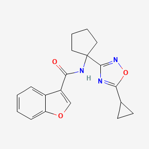 molecular formula C19H19N3O3 B7137462 N-[1-(5-cyclopropyl-1,2,4-oxadiazol-3-yl)cyclopentyl]-1-benzofuran-3-carboxamide 