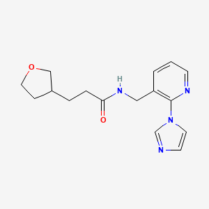 molecular formula C16H20N4O2 B7137807 N-[(2-imidazol-1-ylpyridin-3-yl)methyl]-3-(oxolan-3-yl)propanamide 