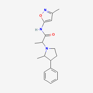 molecular formula C18H23N3O2 B7138219 N-(3-methyl-1,2-oxazol-5-yl)-2-(2-methyl-3-phenylpyrrolidin-1-yl)propanamide 