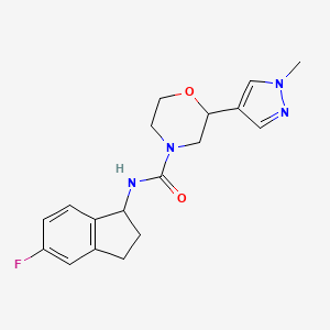 molecular formula C18H21FN4O2 B7138366 N-(5-fluoro-2,3-dihydro-1H-inden-1-yl)-2-(1-methylpyrazol-4-yl)morpholine-4-carboxamide 