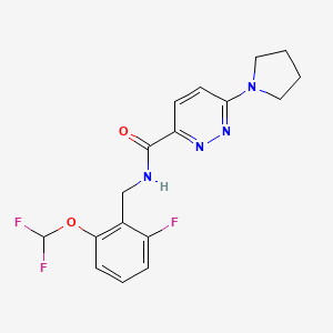 molecular formula C17H17F3N4O2 B7138591 N-[[2-(difluoromethoxy)-6-fluorophenyl]methyl]-6-pyrrolidin-1-ylpyridazine-3-carboxamide 