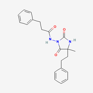 molecular formula C21H23N3O3 B7138594 N-[4-methyl-2,5-dioxo-4-(2-phenylethyl)imidazolidin-1-yl]-3-phenylpropanamide 