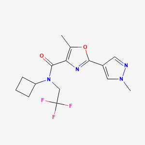 molecular formula C15H17F3N4O2 B7138673 N-cyclobutyl-5-methyl-2-(1-methylpyrazol-4-yl)-N-(2,2,2-trifluoroethyl)-1,3-oxazole-4-carboxamide 