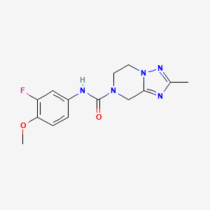 molecular formula C14H16FN5O2 B7138857 N-(3-fluoro-4-methoxyphenyl)-2-methyl-6,8-dihydro-5H-[1,2,4]triazolo[1,5-a]pyrazine-7-carboxamide 