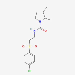 molecular formula C15H21ClN2O3S B7138878 N-[2-(4-chlorophenyl)sulfonylethyl]-2,3-dimethylpyrrolidine-1-carboxamide 