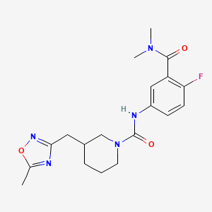 molecular formula C19H24FN5O3 B7138922 N-[3-(dimethylcarbamoyl)-4-fluorophenyl]-3-[(5-methyl-1,2,4-oxadiazol-3-yl)methyl]piperidine-1-carboxamide 