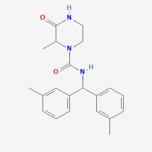 molecular formula C21H25N3O2 B7139061 N-[bis(3-methylphenyl)methyl]-2-methyl-3-oxopiperazine-1-carboxamide 