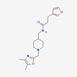 molecular formula C19H27N3O3 B7139214 N-[[1-[(4,5-dimethyl-1,3-oxazol-2-yl)methyl]piperidin-4-yl]methyl]-3-(furan-3-yl)propanamide 