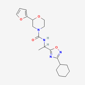 molecular formula C19H26N4O4 B7139531 N-[1-(3-cyclohexyl-1,2,4-oxadiazol-5-yl)ethyl]-2-(furan-2-yl)morpholine-4-carboxamide 
