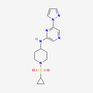 molecular formula C15H20N6O2S B7139553 N-(1-cyclopropylsulfonylpiperidin-4-yl)-6-pyrazol-1-ylpyrazin-2-amine 