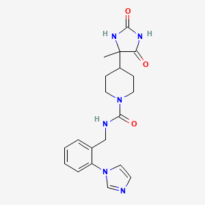 molecular formula C20H24N6O3 B7139644 N-[(2-imidazol-1-ylphenyl)methyl]-4-(4-methyl-2,5-dioxoimidazolidin-4-yl)piperidine-1-carboxamide 