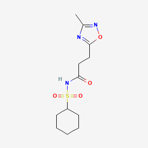 molecular formula C12H19N3O4S B7139855 N-cyclohexylsulfonyl-3-(3-methyl-1,2,4-oxadiazol-5-yl)propanamide 