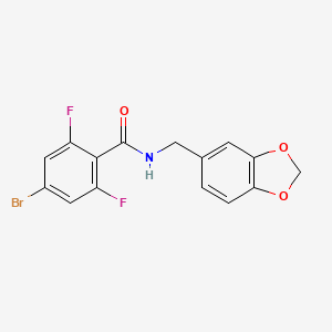 molecular formula C15H10BrF2NO3 B7139923 N-(1,3-benzodioxol-5-ylmethyl)-4-bromo-2,6-difluorobenzamide 