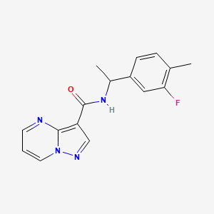 molecular formula C16H15FN4O B7140431 N-[1-(3-fluoro-4-methylphenyl)ethyl]pyrazolo[1,5-a]pyrimidine-3-carboxamide 