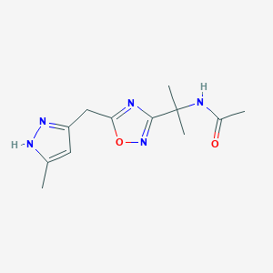 molecular formula C12H17N5O2 B7140564 N-[2-[5-[(5-methyl-1H-pyrazol-3-yl)methyl]-1,2,4-oxadiazol-3-yl]propan-2-yl]acetamide 
