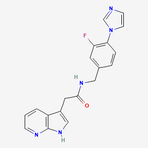 molecular formula C19H16FN5O B7140889 N-[(3-fluoro-4-imidazol-1-ylphenyl)methyl]-2-(1H-pyrrolo[2,3-b]pyridin-3-yl)acetamide 