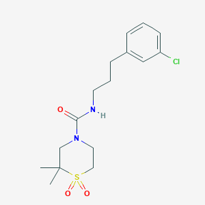 molecular formula C16H23ClN2O3S B7140923 N-[3-(3-chlorophenyl)propyl]-2,2-dimethyl-1,1-dioxo-1,4-thiazinane-4-carboxamide 