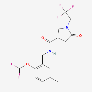 molecular formula C16H17F5N2O3 B7141028 N-[[2-(difluoromethoxy)-5-methylphenyl]methyl]-5-oxo-1-(2,2,2-trifluoroethyl)pyrrolidine-3-carboxamide 