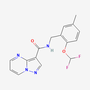 molecular formula C16H14F2N4O2 B7141037 N-[[2-(difluoromethoxy)-5-methylphenyl]methyl]pyrazolo[1,5-a]pyrimidine-3-carboxamide 