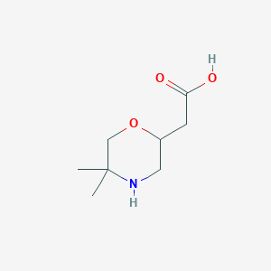 molecular formula C8H15NO3 B071411 2-(5,5-Dimethylmorpholin-2-yl)acetic acid CAS No. 180863-28-9
