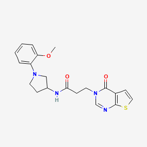 molecular formula C20H22N4O3S B7141183 N-[1-(2-methoxyphenyl)pyrrolidin-3-yl]-3-(4-oxothieno[2,3-d]pyrimidin-3-yl)propanamide 