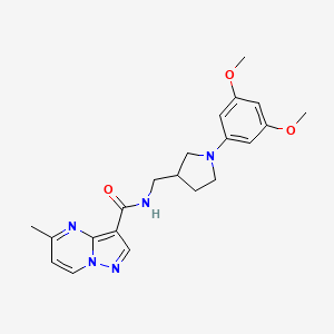 molecular formula C21H25N5O3 B7141261 N-[[1-(3,5-dimethoxyphenyl)pyrrolidin-3-yl]methyl]-5-methylpyrazolo[1,5-a]pyrimidine-3-carboxamide 