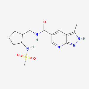 molecular formula C15H21N5O3S B7141280 N-[[2-(methanesulfonamido)cyclopentyl]methyl]-3-methyl-2H-pyrazolo[3,4-b]pyridine-5-carboxamide 