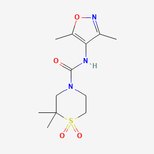 molecular formula C12H19N3O4S B7141493 N-(3,5-dimethyl-1,2-oxazol-4-yl)-2,2-dimethyl-1,1-dioxo-1,4-thiazinane-4-carboxamide 