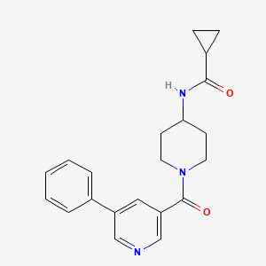 molecular formula C21H23N3O2 B7141599 N-[1-(5-phenylpyridine-3-carbonyl)piperidin-4-yl]cyclopropanecarboxamide 