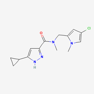 molecular formula C14H17ClN4O B7141892 N-[(4-chloro-1-methylpyrrol-2-yl)methyl]-5-cyclopropyl-N-methyl-1H-pyrazole-3-carboxamide 