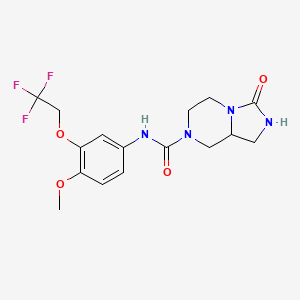 molecular formula C16H19F3N4O4 B7141960 N-[4-methoxy-3-(2,2,2-trifluoroethoxy)phenyl]-3-oxo-1,2,5,6,8,8a-hexahydroimidazo[1,5-a]pyrazine-7-carboxamide 