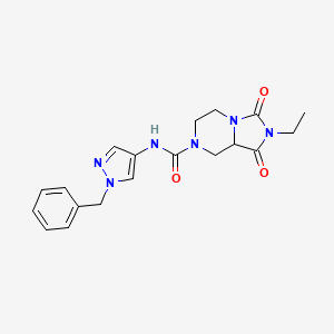 molecular formula C19H22N6O3 B7141985 N-(1-benzylpyrazol-4-yl)-2-ethyl-1,3-dioxo-5,6,8,8a-tetrahydroimidazo[1,5-a]pyrazine-7-carboxamide 
