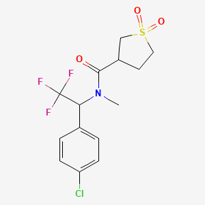 molecular formula C14H15ClF3NO3S B7142461 N-[1-(4-chlorophenyl)-2,2,2-trifluoroethyl]-N-methyl-1,1-dioxothiolane-3-carboxamide 