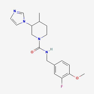 molecular formula C18H23FN4O2 B7142871 N-[(3-fluoro-4-methoxyphenyl)methyl]-3-imidazol-1-yl-4-methylpiperidine-1-carboxamide 