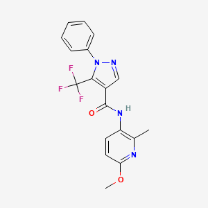 molecular formula C18H15F3N4O2 B7143177 N-(6-methoxy-2-methylpyridin-3-yl)-1-phenyl-5-(trifluoromethyl)pyrazole-4-carboxamide 