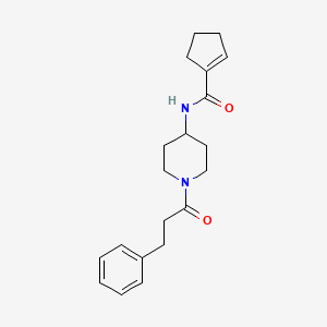 molecular formula C20H26N2O2 B7143301 N-[1-(3-phenylpropanoyl)piperidin-4-yl]cyclopentene-1-carboxamide 