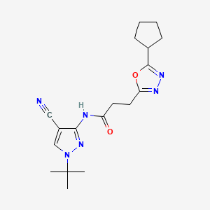 molecular formula C18H24N6O2 B7143419 N-(1-tert-butyl-4-cyanopyrazol-3-yl)-3-(5-cyclopentyl-1,3,4-oxadiazol-2-yl)propanamide 