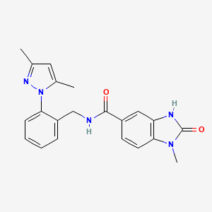 molecular formula C21H21N5O2 B7143568 N-[[2-(3,5-dimethylpyrazol-1-yl)phenyl]methyl]-1-methyl-2-oxo-3H-benzimidazole-5-carboxamide 
