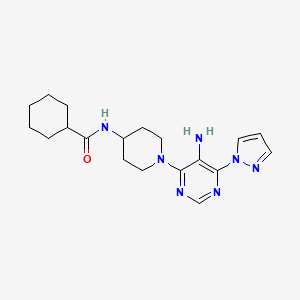 molecular formula C19H27N7O B7143670 N-[1-(5-amino-6-pyrazol-1-ylpyrimidin-4-yl)piperidin-4-yl]cyclohexanecarboxamide 