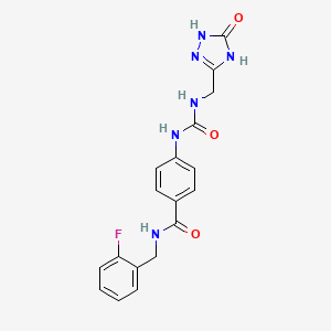 molecular formula C18H17FN6O3 B7144171 N-[(2-fluorophenyl)methyl]-4-[(5-oxo-1,4-dihydro-1,2,4-triazol-3-yl)methylcarbamoylamino]benzamide 