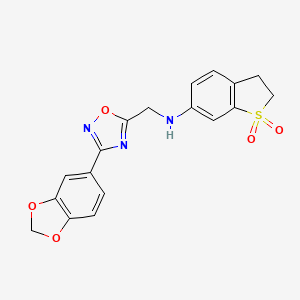 molecular formula C18H15N3O5S B7144528 N-[[3-(1,3-benzodioxol-5-yl)-1,2,4-oxadiazol-5-yl]methyl]-1,1-dioxo-2,3-dihydro-1-benzothiophen-6-amine 