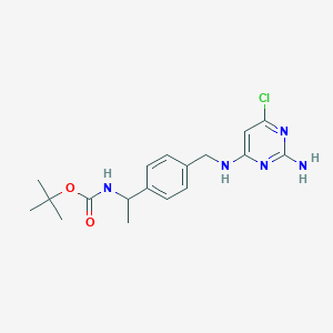 molecular formula C18H24ClN5O2 B7144668 tert-butyl N-[1-[4-[[(2-amino-6-chloropyrimidin-4-yl)amino]methyl]phenyl]ethyl]carbamate 