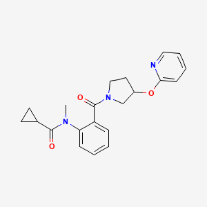 molecular formula C21H23N3O3 B7144850 N-methyl-N-[2-(3-pyridin-2-yloxypyrrolidine-1-carbonyl)phenyl]cyclopropanecarboxamide 