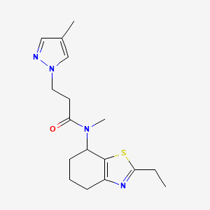 molecular formula C17H24N4OS B7144888 N-(2-ethyl-4,5,6,7-tetrahydro-1,3-benzothiazol-7-yl)-N-methyl-3-(4-methylpyrazol-1-yl)propanamide 