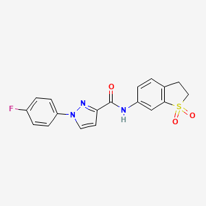molecular formula C18H14FN3O3S B7144945 N-(1,1-dioxo-2,3-dihydro-1-benzothiophen-6-yl)-1-(4-fluorophenyl)pyrazole-3-carboxamide 